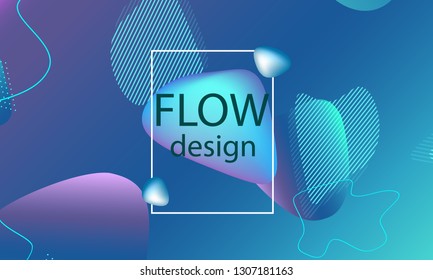 Flow shapes background. Wavy abstract cover design. Creative liquid colorful wallpaper. Trendy gradient poster. Vector illustration.
