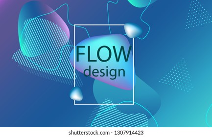 Flow shapes background. Wavy abstract cover design. Creative liquid colorful wallpaper. Trendy gradient poster. Vector illustration.