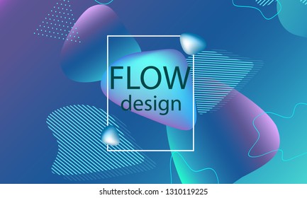 Flow shapes background. Wavy abstract cover design. Creative liquid colorful wallpaper. Trendy gradient poster. Vector illustration.