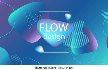 Flow shapes background. Wavy abstract cover design. Creative liquid colorful wallpaper. Trendy gradient poster. Vector illustration.