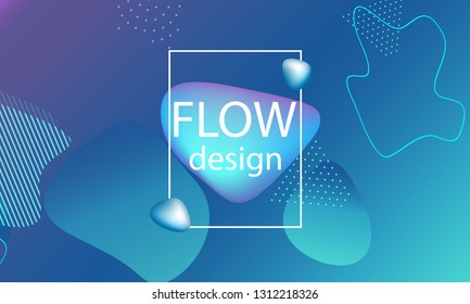 Flow shapes background. Wavy abstract cover design. Creative liquid colorful wallpaper. Trendy gradient poster. Vector illustration.