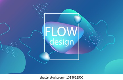 Flow shapes background. Wavy abstract cover design. Creative liquid colorful wallpaper. Trendy gradient poster. Vector illustration.