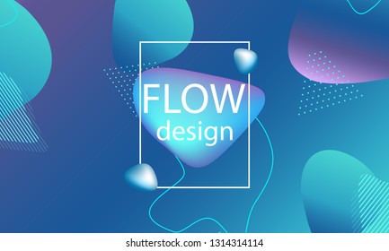Flow shapes background. Wavy abstract cover design. Creative liquid colorful wallpaper. Trendy gradient poster. Vector illustration.
