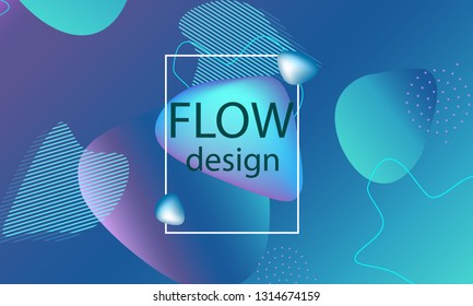 Flow shapes background. Wavy abstract cover design. Creative liquid colorful wallpaper. Trendy gradient poster. Vector illustration.