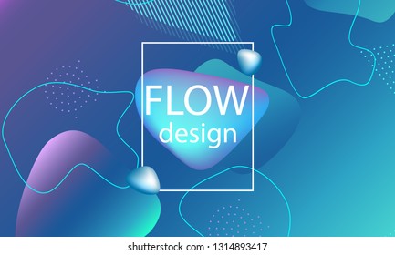 Flow shapes background. Wavy abstract cover design. Creative liquid colorful wallpaper. Trendy gradient poster. Vector illustration.