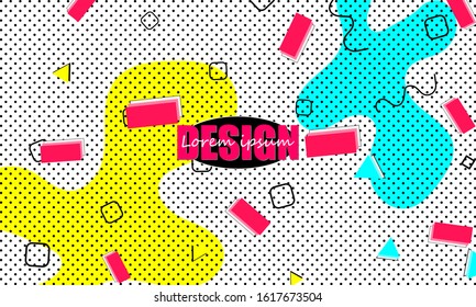 Flow shapes. Memphis design. 90s pattern. Vector Illustration. Hipster style 80s-90s. Abstract colorful funky background.