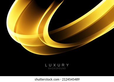 Flow shiny golden wave on black background.Golden swirling wave.