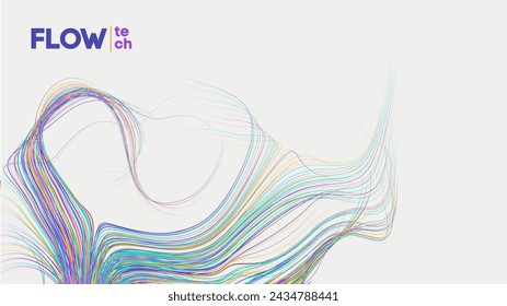 Flow Tech Multicolored Abstract Line Art on White Background