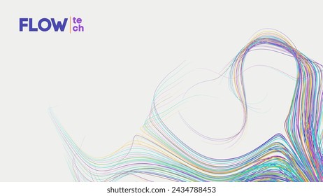 Flow Tech Multicolored Abstract Line Art on White Background