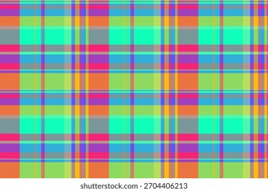 Textura textil de flujo a cuadros, Vector de patrón popular sin costuras. Tela de Horizonte a cuadros de fondo tartán en colores brillantes y rosa paleta.