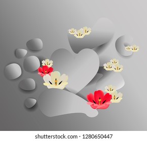 Flow trendy design with heart shape and tulips flower composition for valentine card, poster, banner, party flyer, wedding invitation, happy mothers day