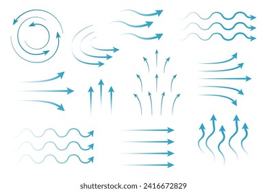 Flow wave arrows spread up set. Vector conditioner sign isolated. Air and water symbol for infographic banner and website.