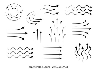 Flow wave arrows spread up set. Vector conditioner sign. Air and water symbol for infographic banner and website.