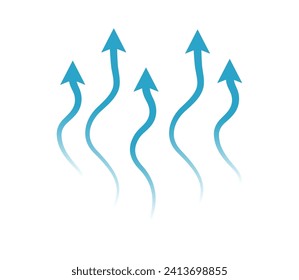 Las flechas de las ondas de flujo se extienden hacia arriba. Señal de acondicionador de vectores aislada. Símbolo de aire y agua para banner de infografía y sitio web.