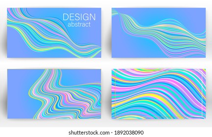 Plantilla de afiches coloridos y fluidos. Conjunto de volante de la cubierta de líneas onduladas.