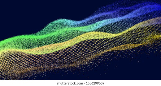  Flow waves particles gradient color . Color geometric cover design. Vector illustration.