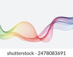 Flow of wavy lines in rainbow colors. Abstract transparent wave background.