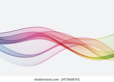 Flow of wavy lines in rainbow colors. Abstract transparent wave background.