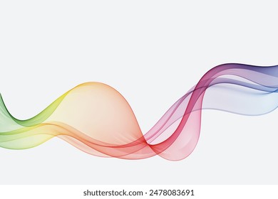 Flow of wavy lines in rainbow colors. Abstract transparent wave background.