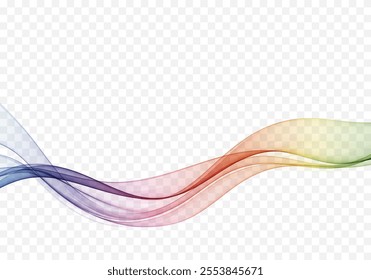 Flow of wavy lines in rainbow colors. Abstract transparent wave background.