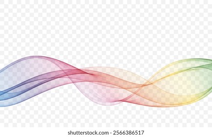 Flow of wavy lines in rainbow colors. Abstract transparent wave background.