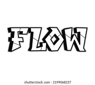 Flow word trippy psychedelic graffiti style letters.Vector hand drawn doodle cartoon logo flow illustration. Funny cool trippy letters, fashion, graffiti style print for t-shirt, poster