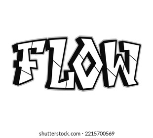Flow word trippy psychedelic graffiti style letters.Vector hand drawn doodle cartoon logo flow illustration. Funny cool trippy letters, fashion, graffiti style print for t-shirt, poster