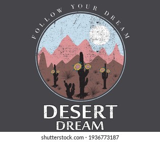 Flow your desert dream with cactus sunflower modern art vector design