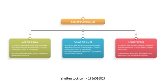 Flowchart with 2 levels and 3 elements, infographic template for web, business, presentations, vector eps10 illustration