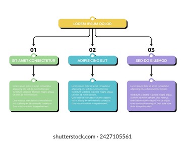 Diagrama de flujo con 3 elementos, plantilla de infografía, ilustración vectorial eps10