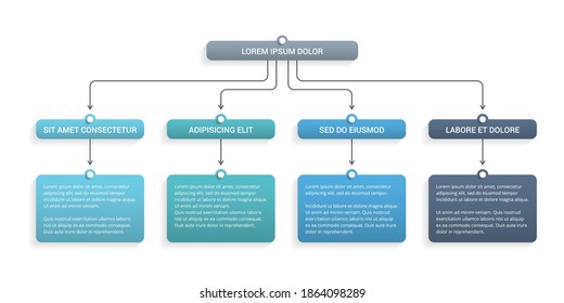 Flowchart with 4 elements, infographic template with 4 steps or options, vector eps10 illustration