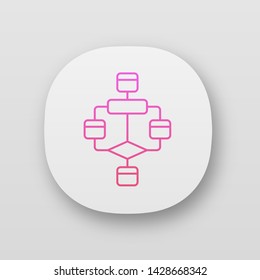 Flowchart app icon. Diagram. Visualization of process. Problem solving stages. Graphical representation of algorithm. UI/UX user interface. Web or mobile applications. Vector isolated illustrations