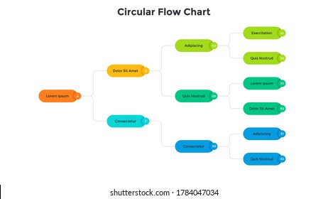 Flowchart or block scheme with colorful elements connected by lines. Concept of business system visualization. Modern infographic design template. Simple flat vector illustration for banner, report.