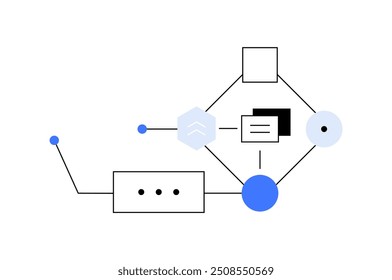 Flowchart with blue, black elements representing process flow, operation sequence. Useful in process design, workflow management, systems engineering, project planning, task automation.