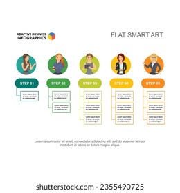 Flowchart with business organization steps vector illustration. Cartoon drawing of business scheme, advertisement, brochure. Strategy, development concept for business report or presentation slide