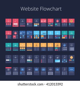 Flowchart cards for website structure planning. Pixel-perfect layered vector illustration.