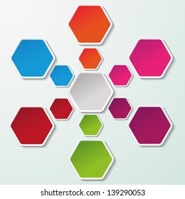 Flowchart with colorful paper hexagon labels.