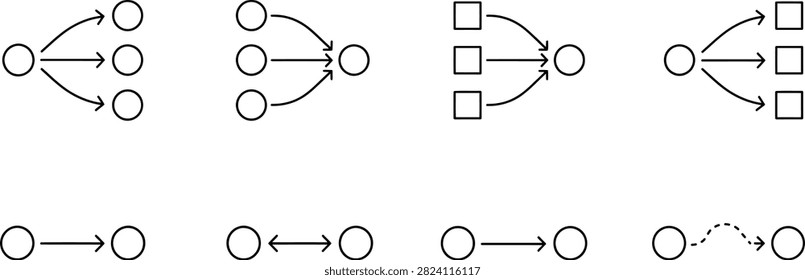 Flowchart diagram icon set with circles squares and connected process relationships for presentations