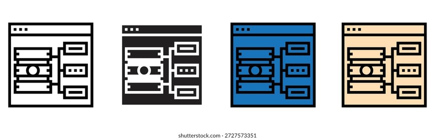 Fluxograma ícone do diagrama conjunto exibindo o fluxo de trabalho do processo em uma janela de interface digital