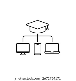 Icono de educación de diagrama de flujo Esquema editable de trazos Dibujo de línea EPS