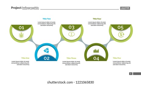 Flowchart with five circles. Flow diagram, plan, development. Management concept. Can be used for web design, annual reports, business projects