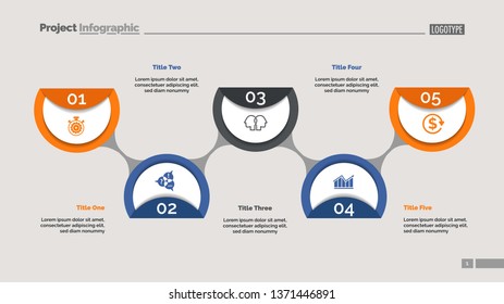 Flowchart with five circles. Flow diagram, plan, development. Management concept. Can be used for web design, annual reports, business projects