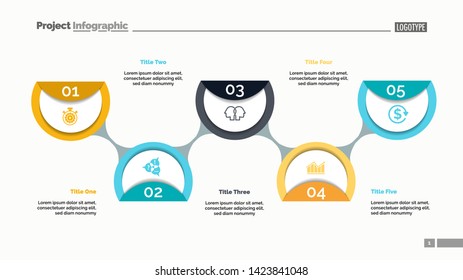 Flowchart with five circles. Flow diagram, plan, development. Management concept. Can be used for web design, annual reports, business projects