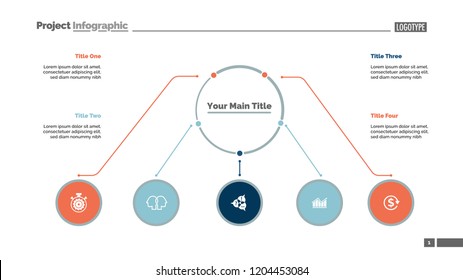 Flowchart with five elements slide template. Business data. Option, infochart, design. Creative concept for infographic, presentation, report. For topics like management, education, business idea