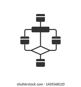 Flowchart glyph icon. Diagram. Visualization of problem solving stages. Graphical representation of algorithm. Program logic sequence. Silhouette symbol. Negative space. Vector isolated illustration