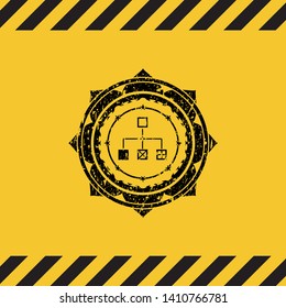 flowchart icon black grunge emblem inside yellow warning sign. Vector Illustration. Detailed.