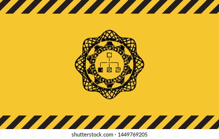 flowchart icon black grunge emblem inside yellow warning sign. Vector Illustration. Detailed.