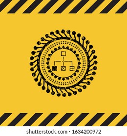 flowchart icon black grunge emblem inside yellow warning sign. Vector Illustration. Detailed.