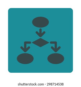 Flowchart icon from Commerce Buttons OverColor Set. Vector style is soft blue colors, flat square rounded button, white background.