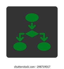 Flowchart icon from Commerce Buttons OverColor Set. Vector style is green and gray colors, flat square rounded button, white background.